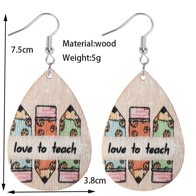 Wholesale School season teacher student drop-shaped wooden earrings