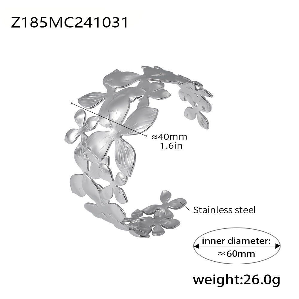 Wholesale Stainless Steel  Flower Hollow Opening Bracelet