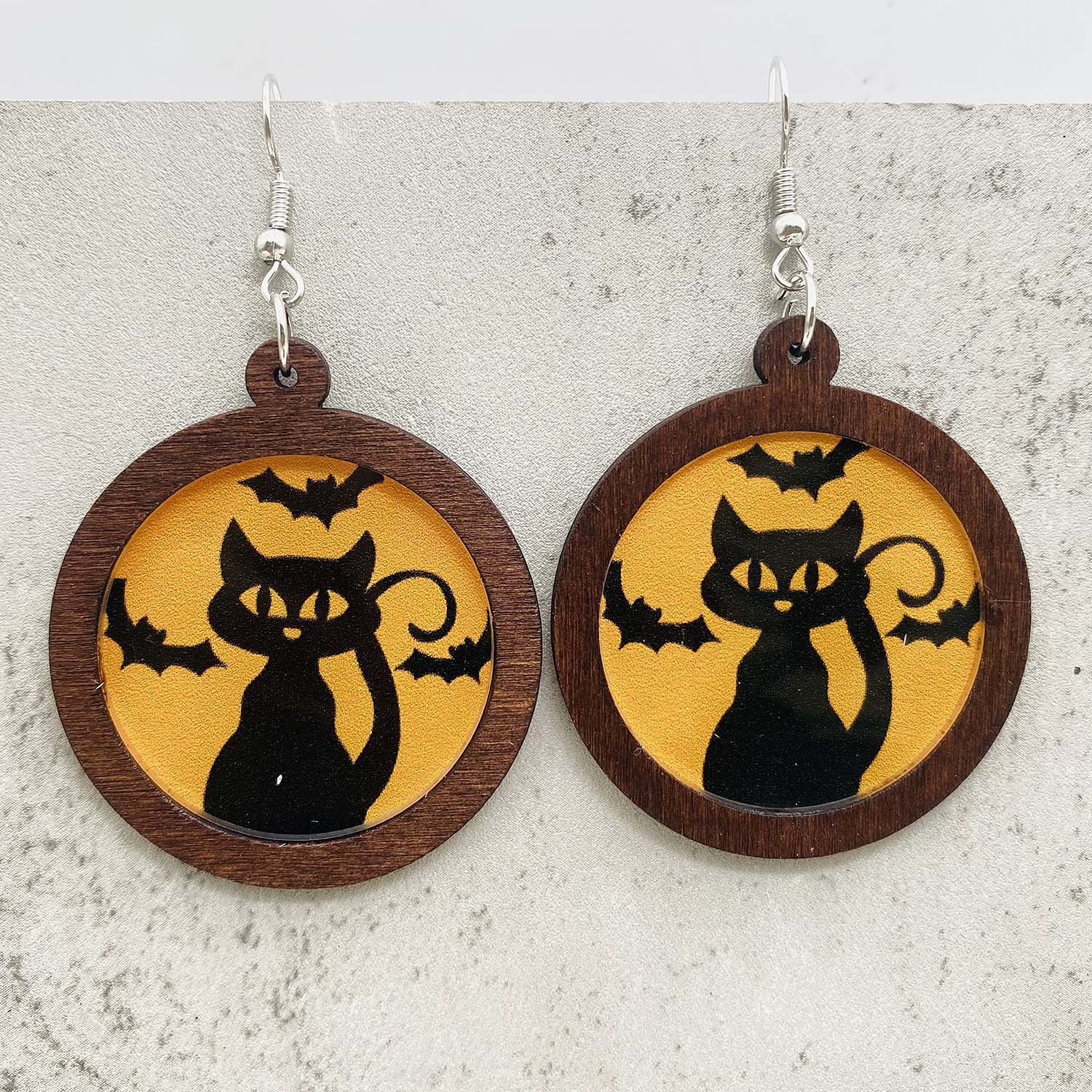 Wholesale Halloween Cat Horror Ghost Wood Inlay Acrylic Earrings ACC-ES-ChenY020