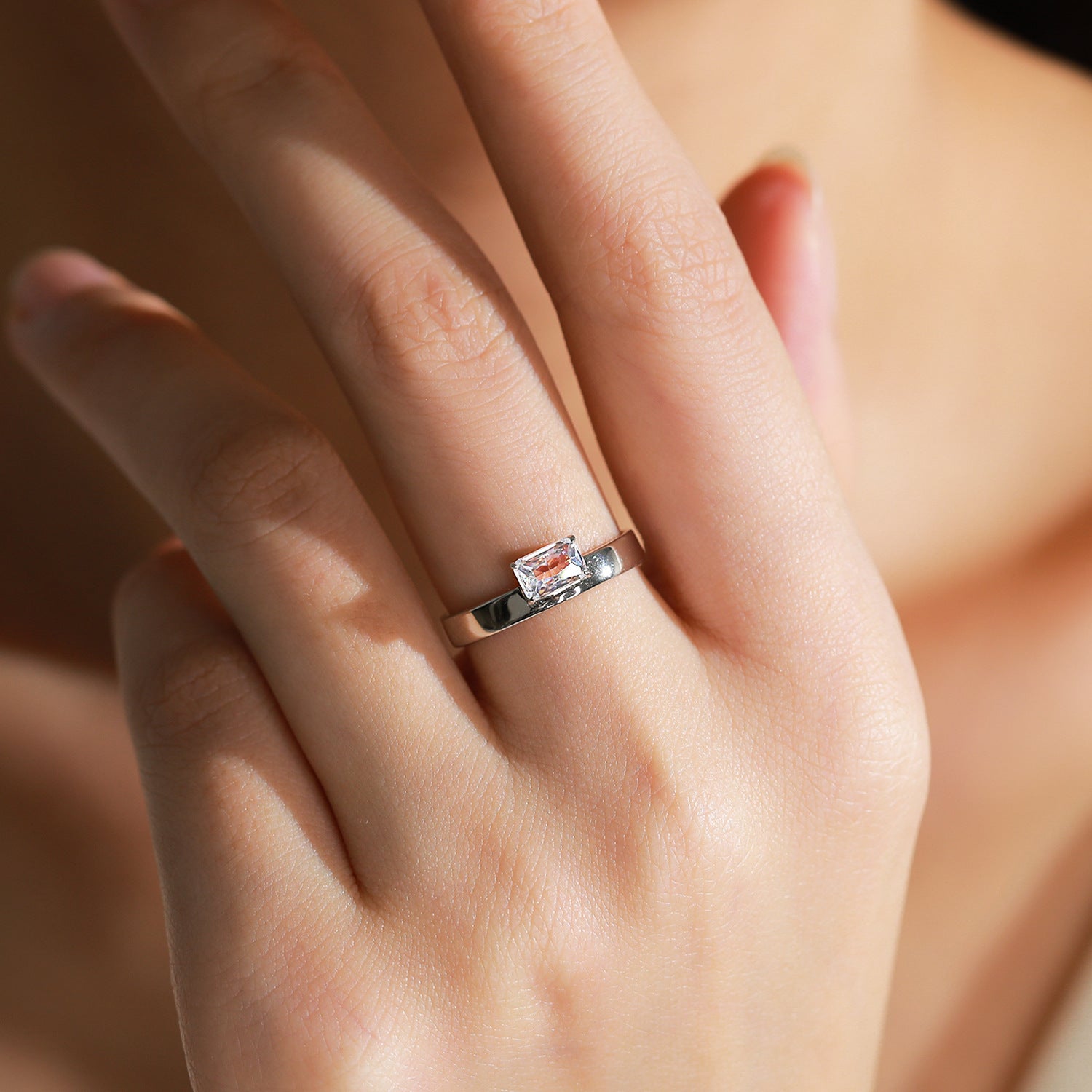 Wholesale  S925 Sterling Silver Geometric Zircon Design Ring