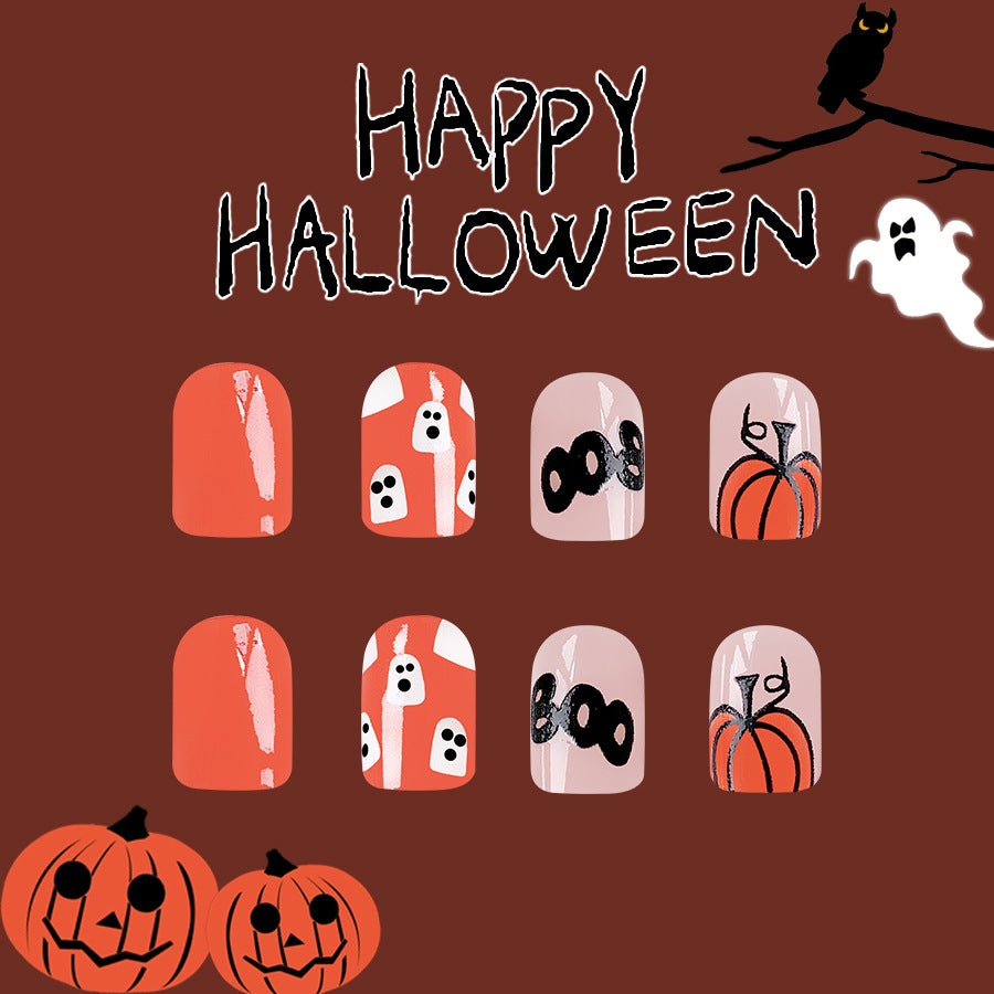 Wholesale 24 Pieces/box Halloween Pumpkin Ghost Bat Press-on Nails Kits Nail Stickers ACC-NS-GuaiXL084