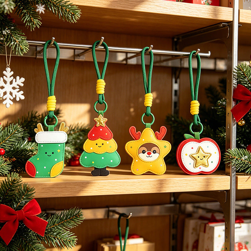 Wholesale Christmas Tree PU Leather Keychain Car Key Accessory Holiday Gift