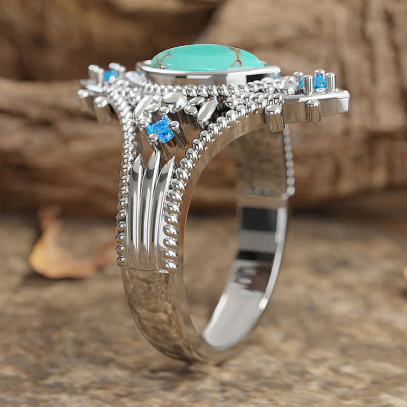 Wholesale Bohemian style marquise ring for women imitation turquoise
