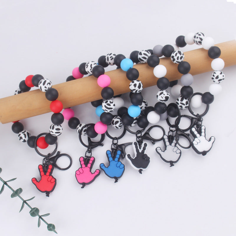 Wholesale Cartoon Palm Silicone Beaded Wristlet Keychain ACC-KC-GuangTian087