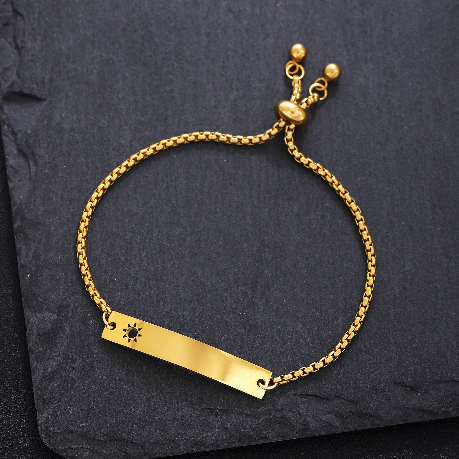 Wholesale  stainless steel curved brand mirror hollow sun and moon butterfly love adjustable lettering bracelet