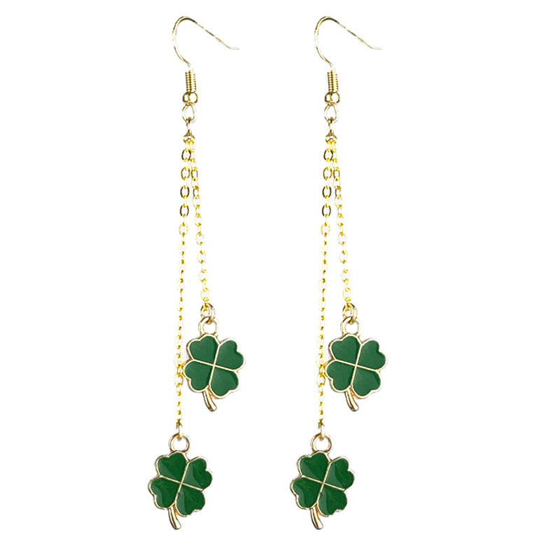 Wholesale 2 Pairs/pack St. Patrick's Shamrock Four Leaf Clover Lucky Chain Earrings ACC-ES-HY219