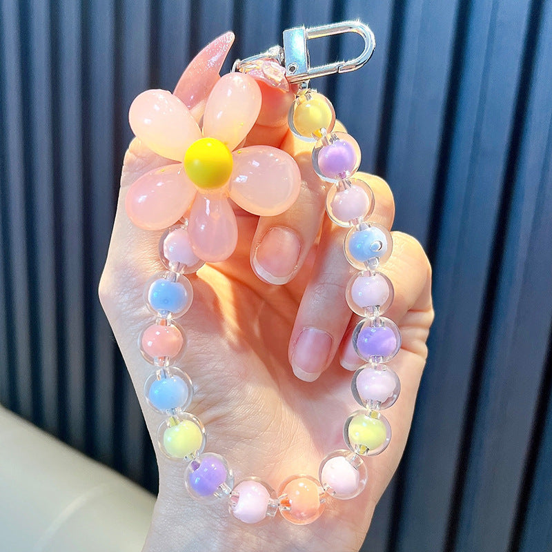 Wholesale  color beaded flower  wristlet keychain