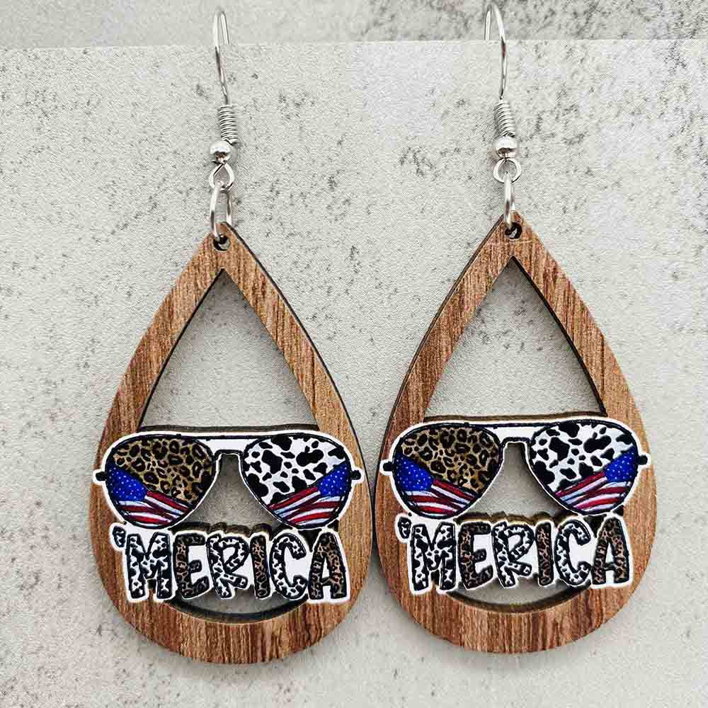 Wholesale American Independence Day Five Pointed Star Wooden Earrings ACC-ES-CY020