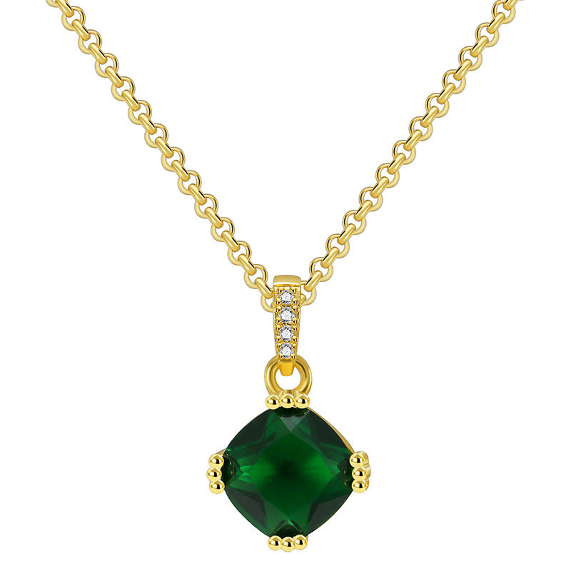 Wholesale Luxury Geometric Square Green Zirconia Necklace