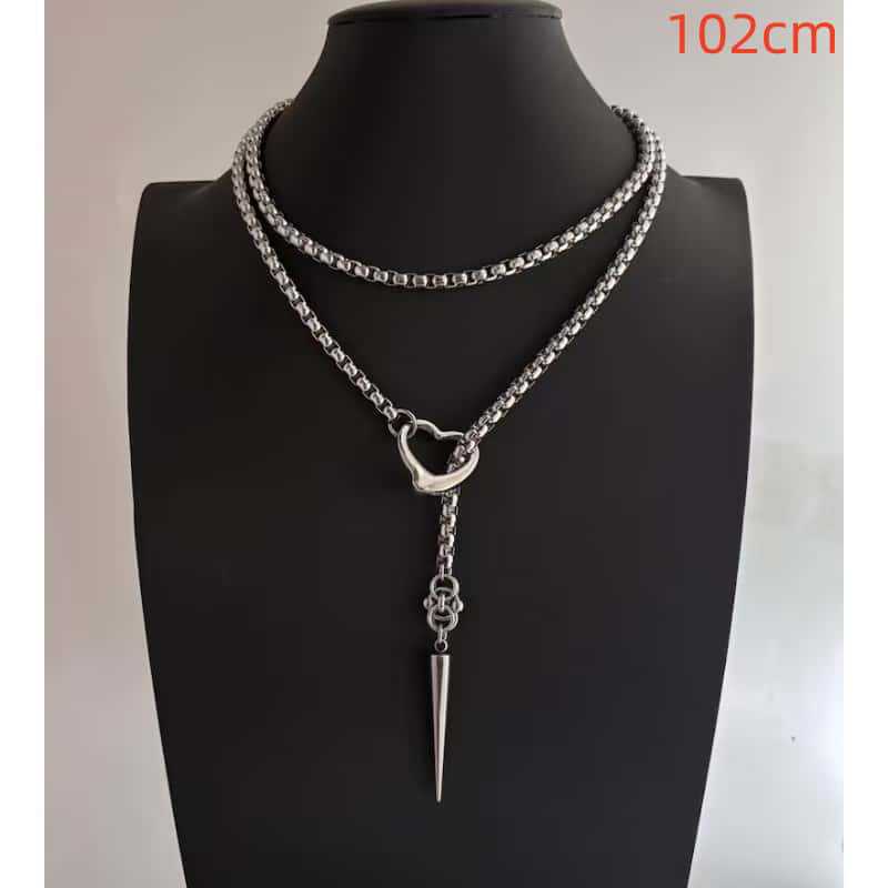 Wholesale Electroplated Stainless Steel Punk Heart  Cross Necklace Trendy Jewelry Accessory