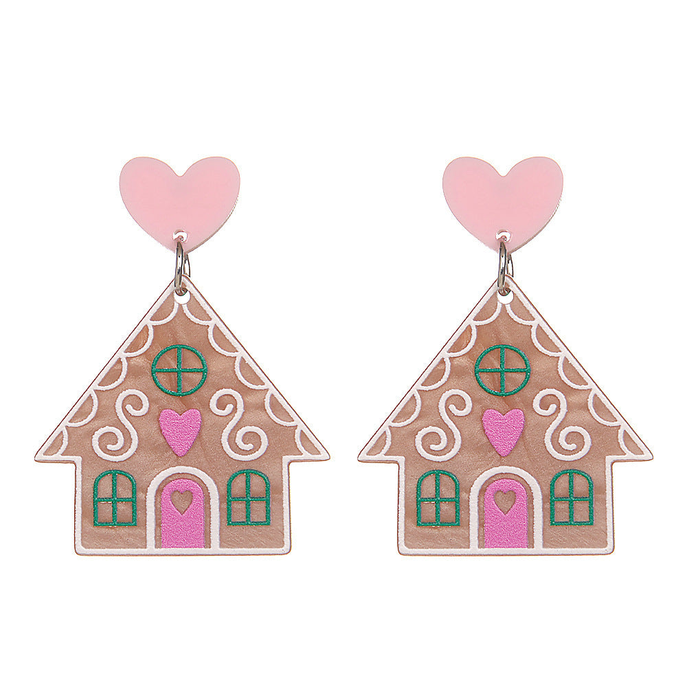 Wholesale  Creative Acrylic Love Cabin Christmas Earrings