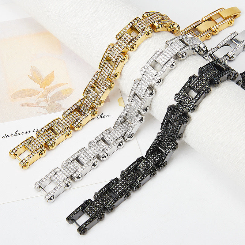 Wholesale Luxury Stainless Steel Diamond Encrusted Hip-hop Bracelet