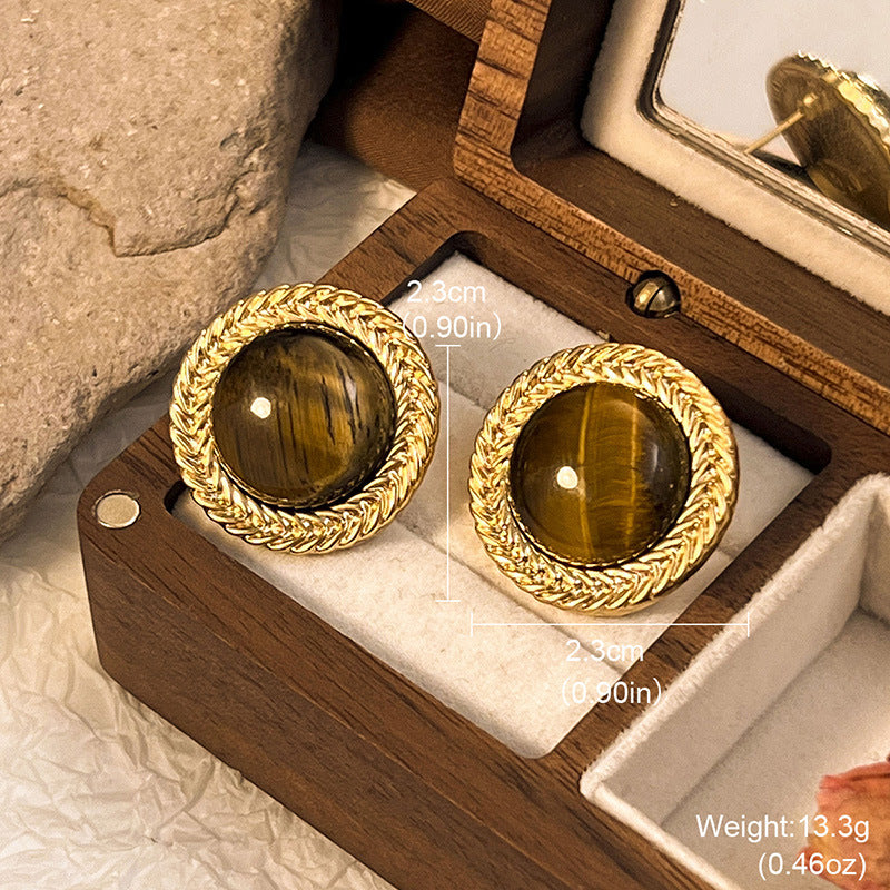 Wholesale Tiger Eye Earrings Retro Luxury  Jewelry