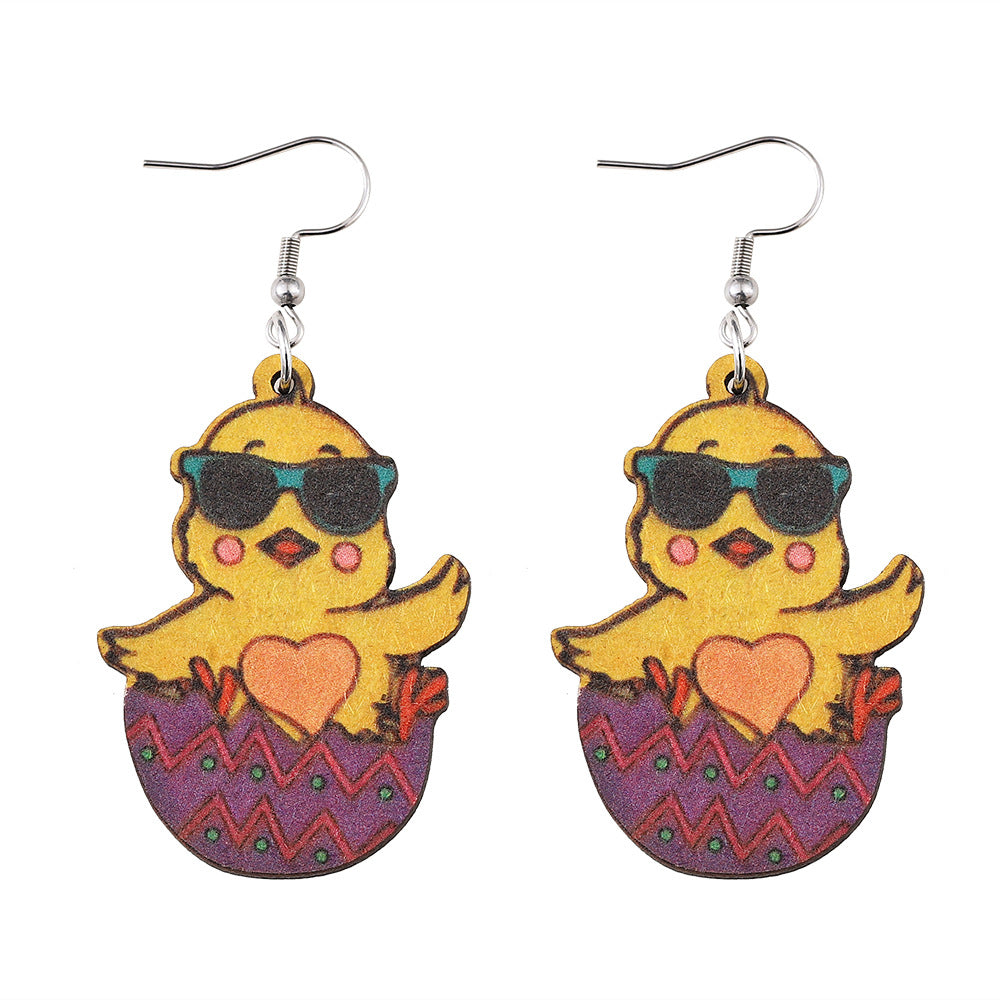 Wholesale Easter Chick with Sunglasses Wooden Earrings