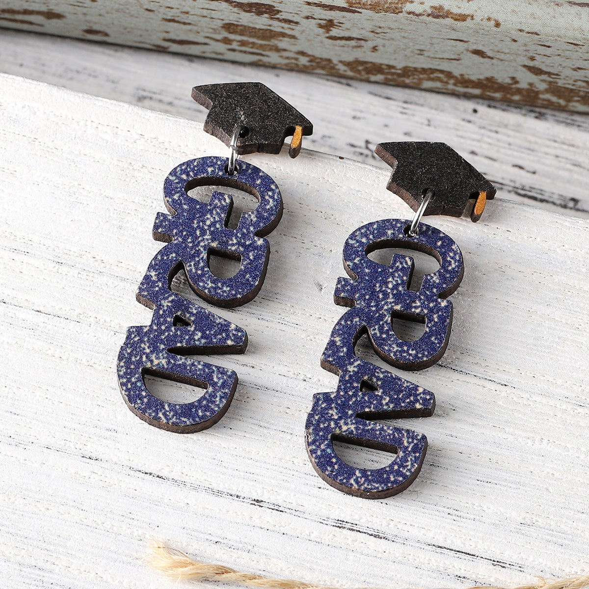 Wholesale Graduation Season Doctor Hat Stitching Pendant Earrings