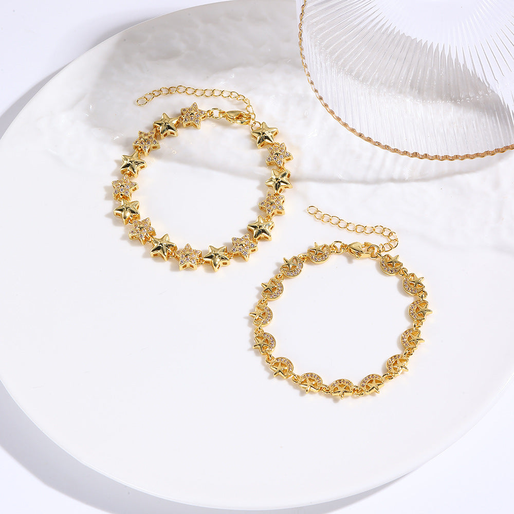Wholesale  Stereo Micro-Paved Zircon Star and Moon Bracelet