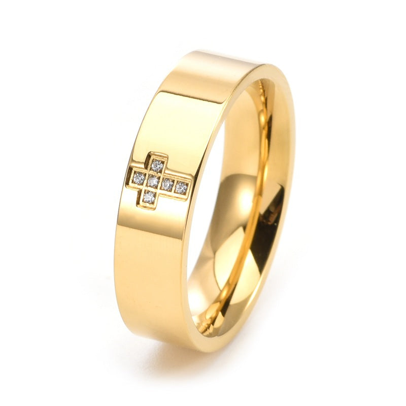 Anello in titanio con diamante croce lucida all'ingrosso