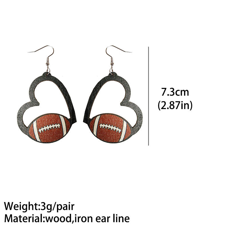Wholesale Heart Shaped Sports Fan Earrings Wooden Geometric Hollow Dangle Earrings Stylish Fashion Accessory Gift
