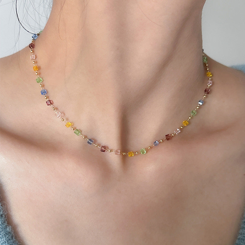 Wholesale Copper Zircon Heart Layered Beaded Choker Necklace Fairy Style Jewelry Accessory for Women