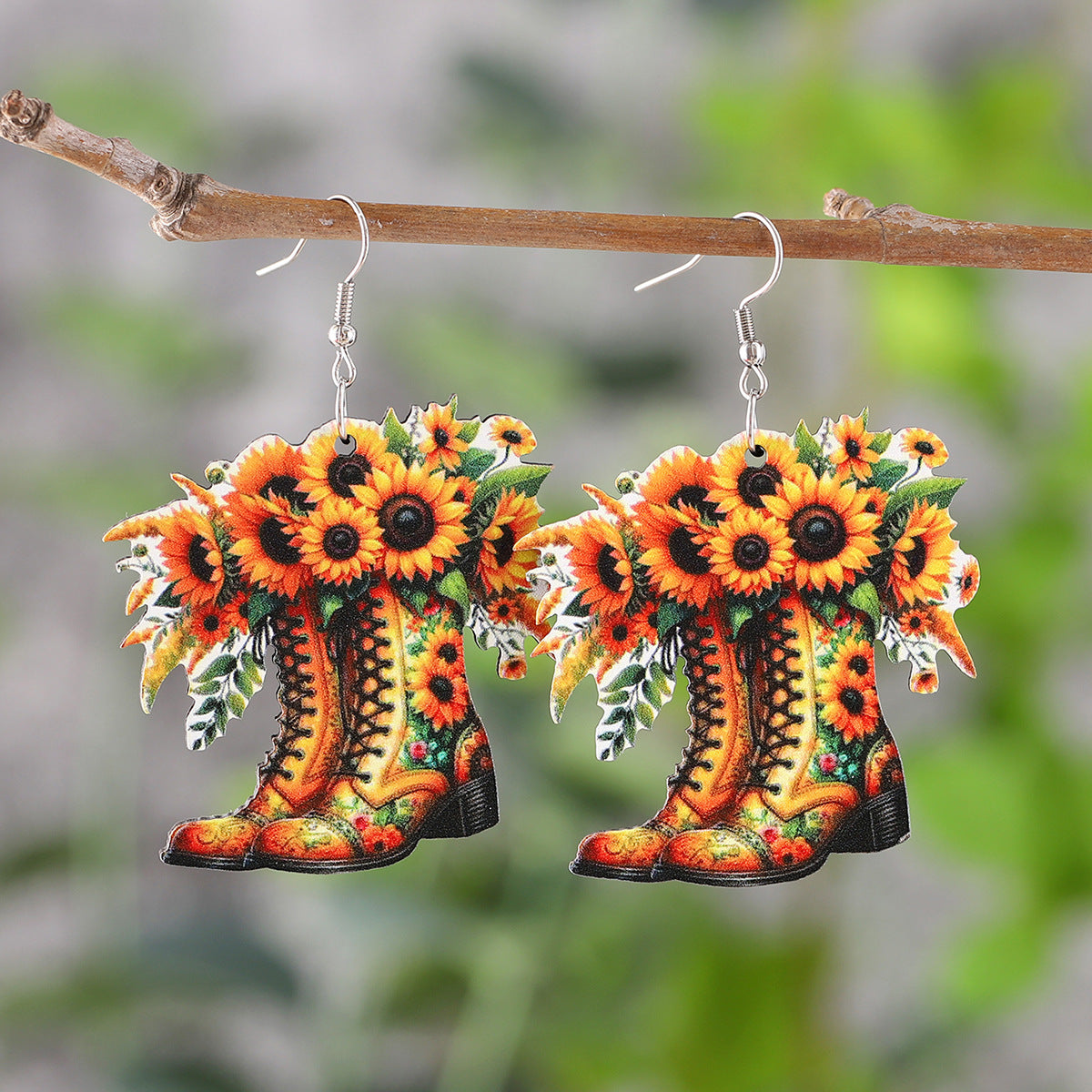Wholesale Western Spring Summer Daisy Sunflower Western Denim Boots  Earrings