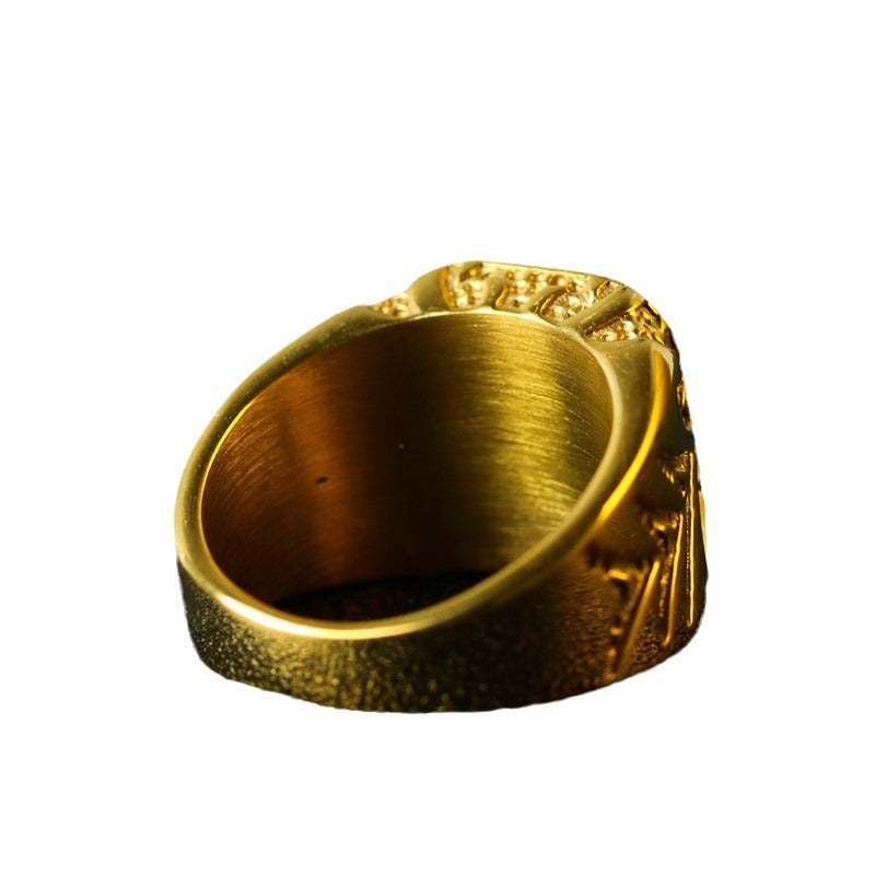Wholesale Chic Red Rhinestone Gold Ring Men' s Minimalist Fashion Accessory Gift Idea