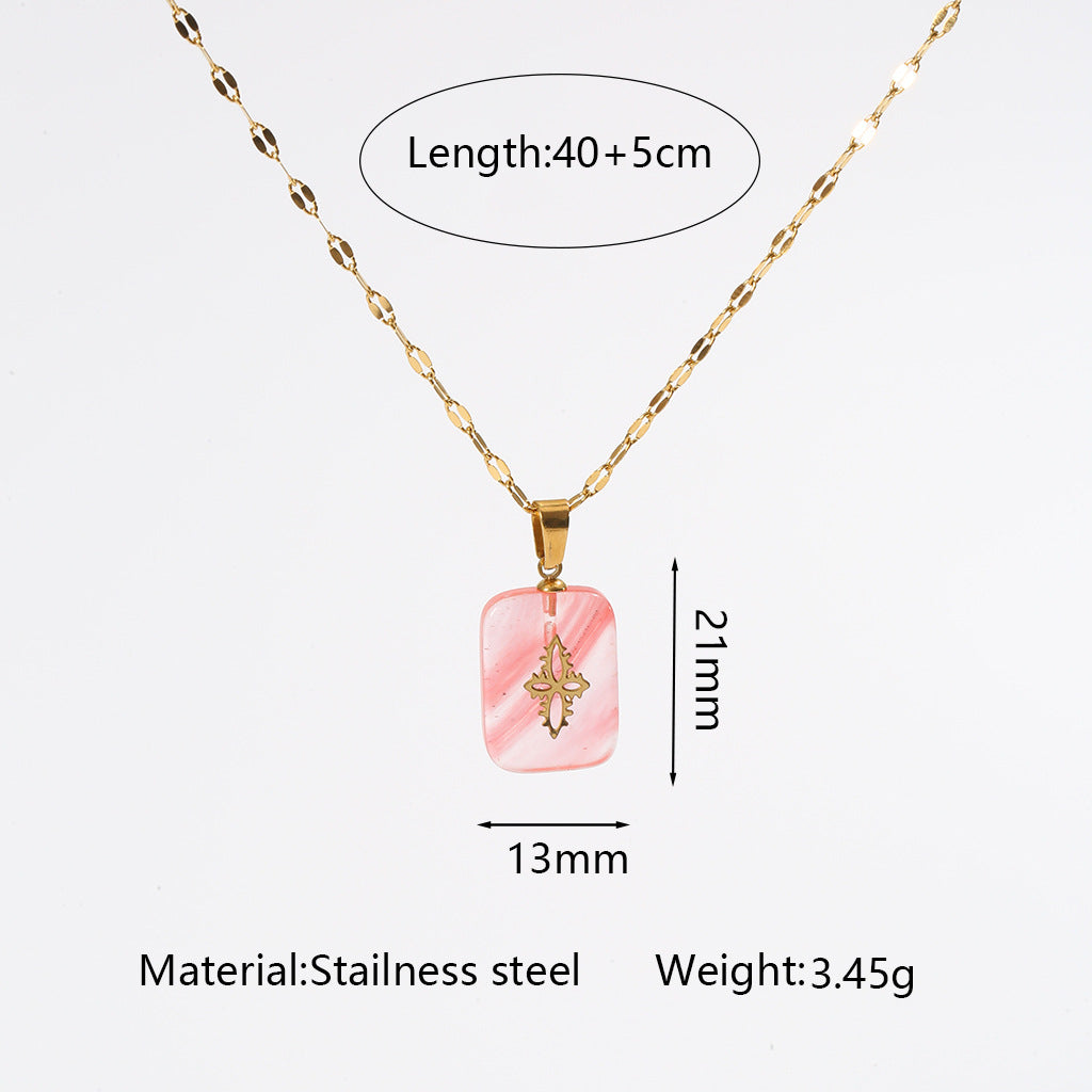 Wholesale Light Luxury Cross Pendant Necklace with Natural Stone,  Stainless Steel Handmade Chain,  Fashion Jewelry Accessory