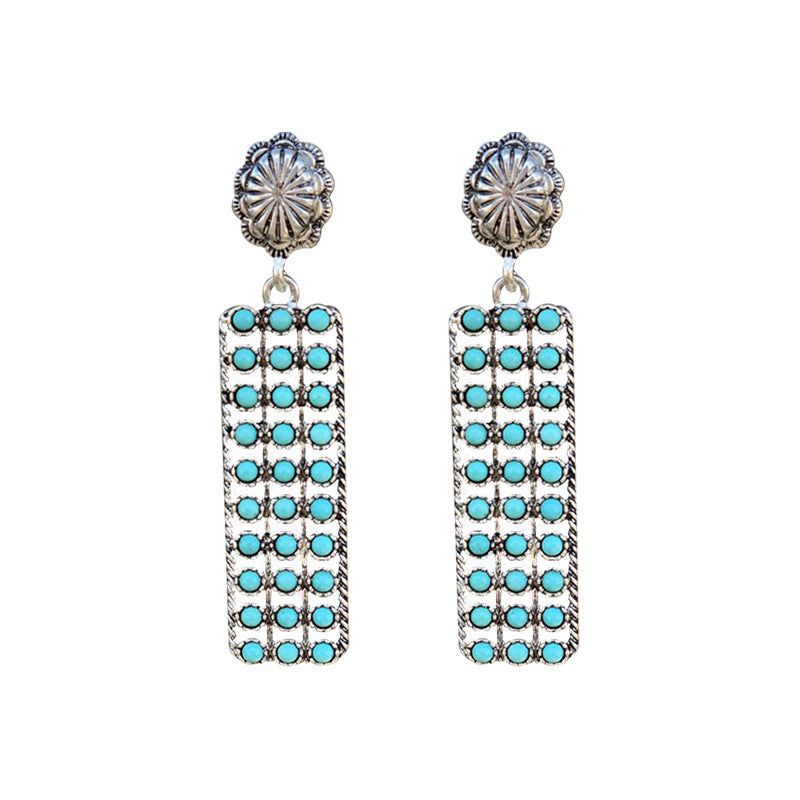 Wholesale  retro Western style geometric strip inlaid turquoise earrings