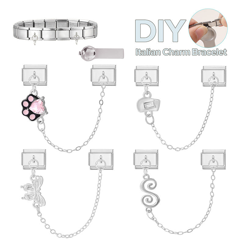 Wholesale  Italian Charm Bracelet 9mm DIY Splicing Light Luxury Double Pendant Stainless Steel Composable Bracelet