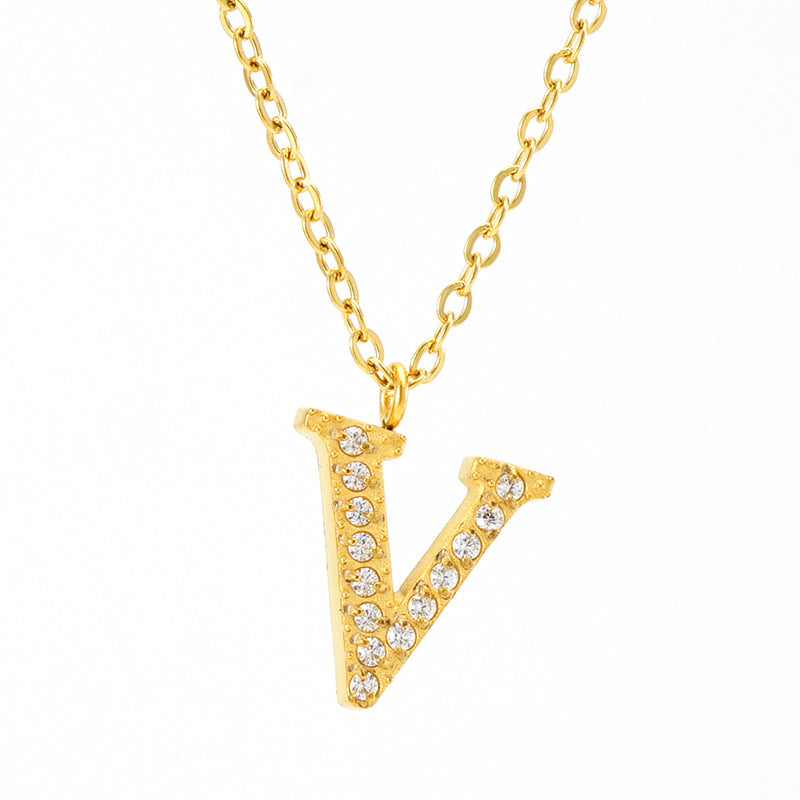 Wholesale  titanium steel diamond letter necklace English clavicle chain