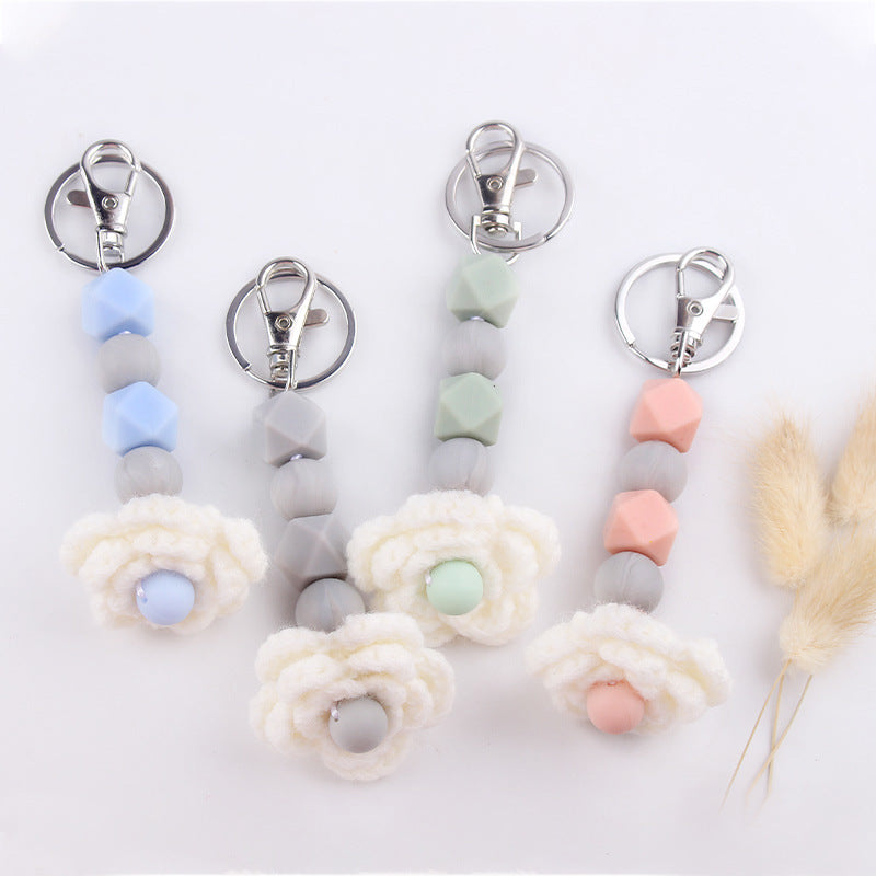 Wholesale Wool Flower Silicone Beaded Keychain ACC-KC-GuangTian051