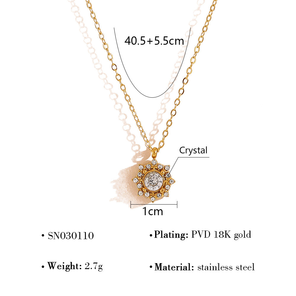 Wholesale Zircon Necklace Stainless Steel Sunflower Pendant Clavicle Chain
