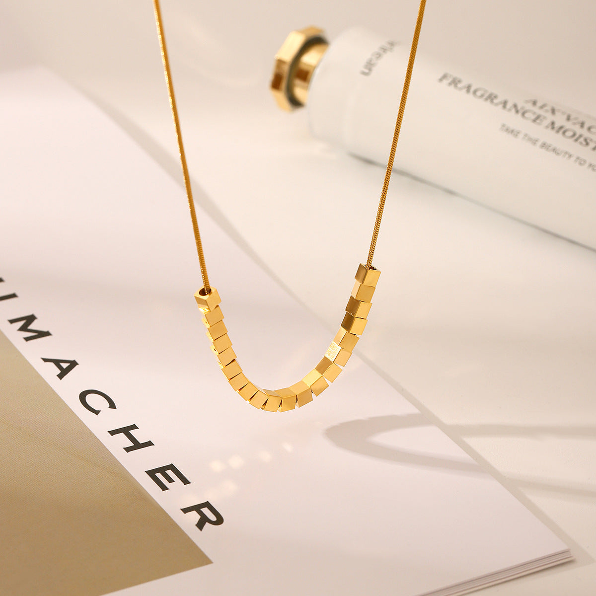 Wholesale stainless steel 18K gold small square transport necklace