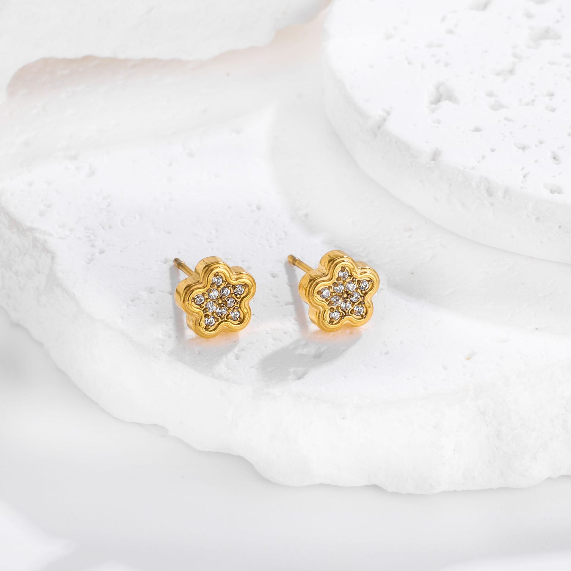 Wholesale Stainless steel zircon-set flower ring necklace earring bracelet set