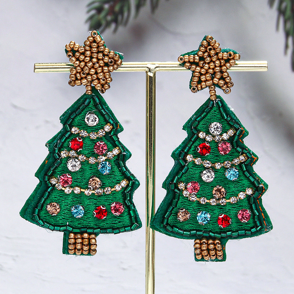 Wholesale Christmas Tree Style Rice Bead Earrings Handmade Beads ACC-ES-ManT021