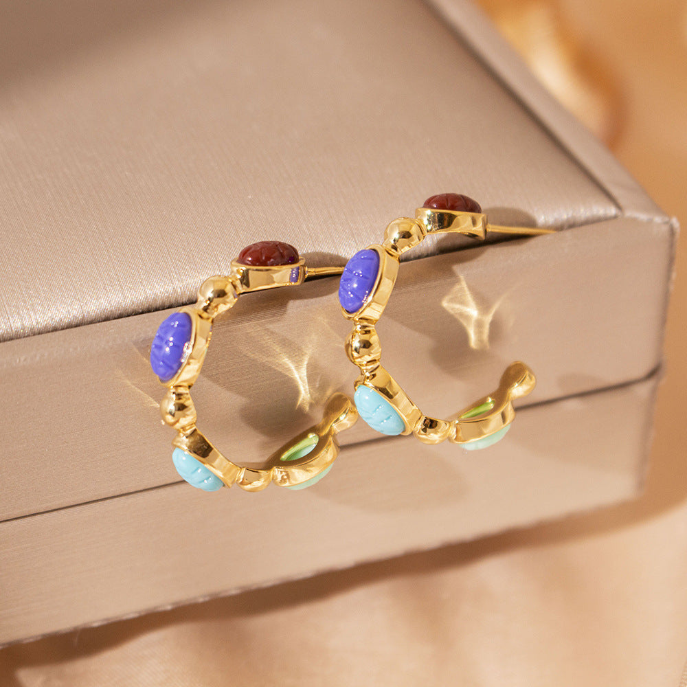Wholesale Real Gold Electroplated Color Oval Earrings