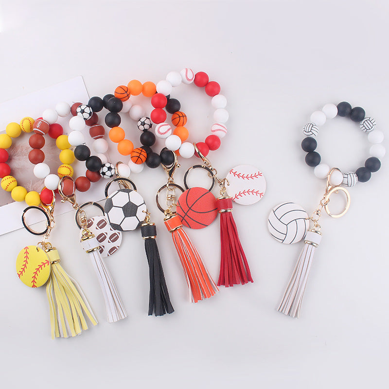 Wholesale  Leather PU Tassel Cartoon Silicone Football Wrist Keychain