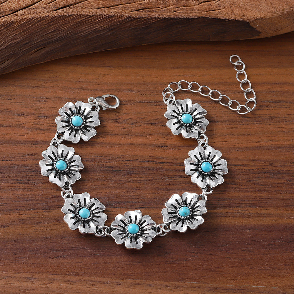 Wholesale  retro small flower turquoise earrings bracelet