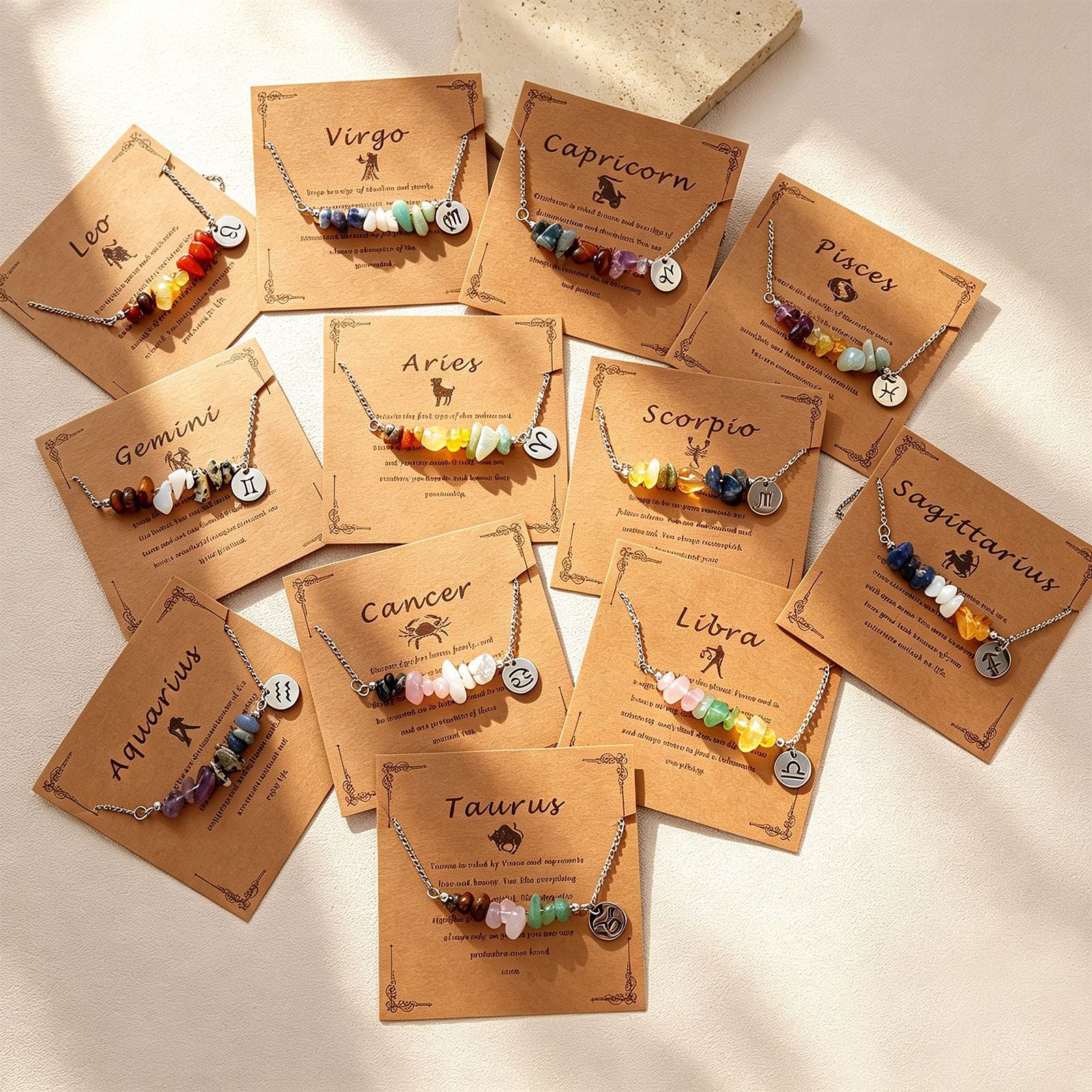 Wholesale Zodiac Stone Crushed Stainless Steel Bracelet with Pendant Fashion Accessory Gift