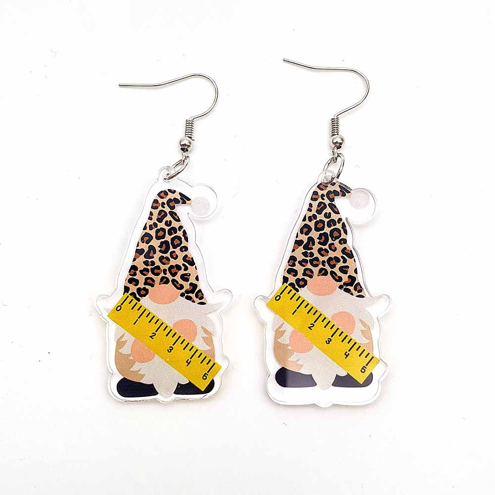 Wholesale Teacher' s Day Leopard Print Pencil Ruler Acrylic Earrings