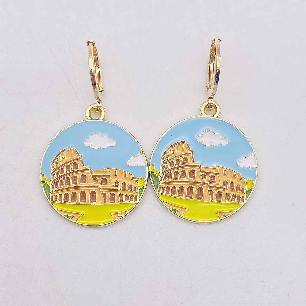 Wholesale City Architecture Scenery Earrings Alloy Oil Drop Pendant Earrings Acrylic Earrings ACC-ES-Chengy002
