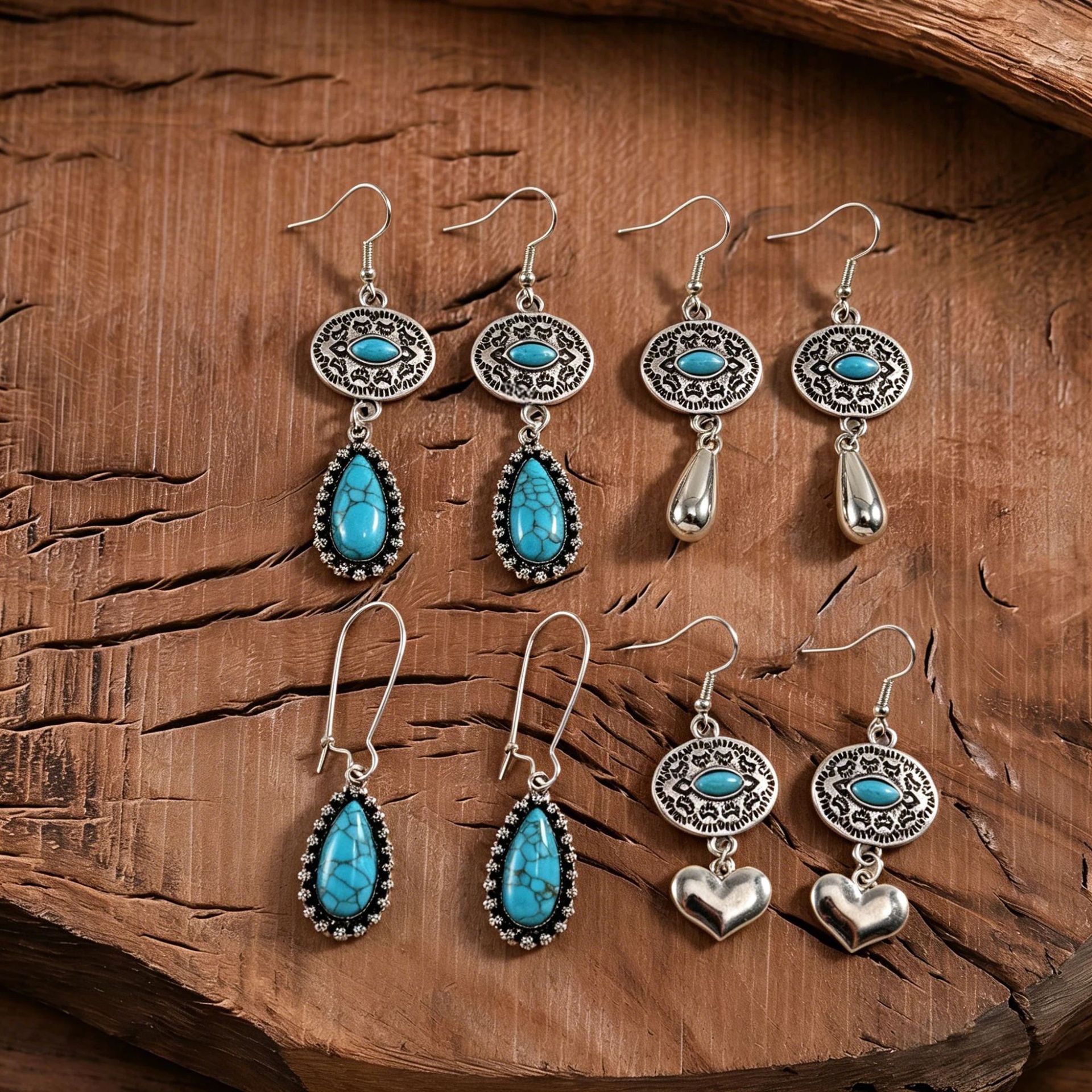 Wholesale Zinc Alloy Electroplated Bohemian Water Drop Earrings Turquoise Inlay Stylish Jewelry for Women