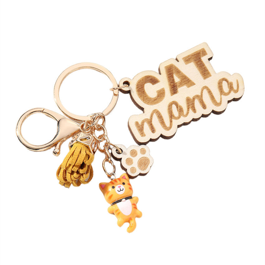 Wholesale English Letter Mother's Day Tassel Wood Keychain ACC-KC-RongR060