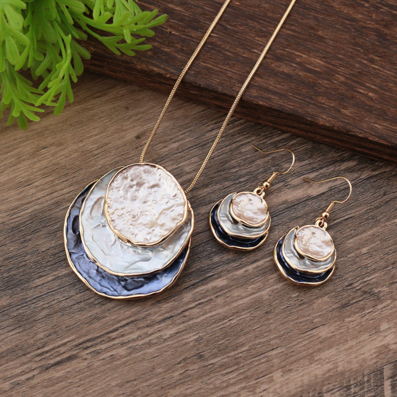 Wholesale  color painting oil three-layer ring hollow pendant earrings suit
