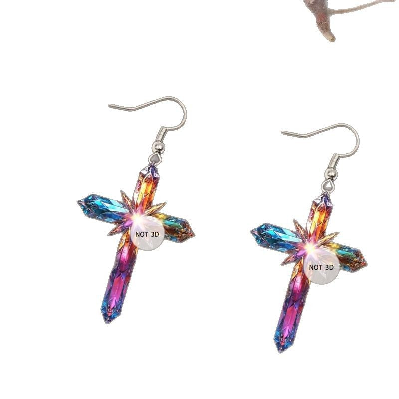 Wholesale Original Design Colorful Cross 2D Acrylic Earrings