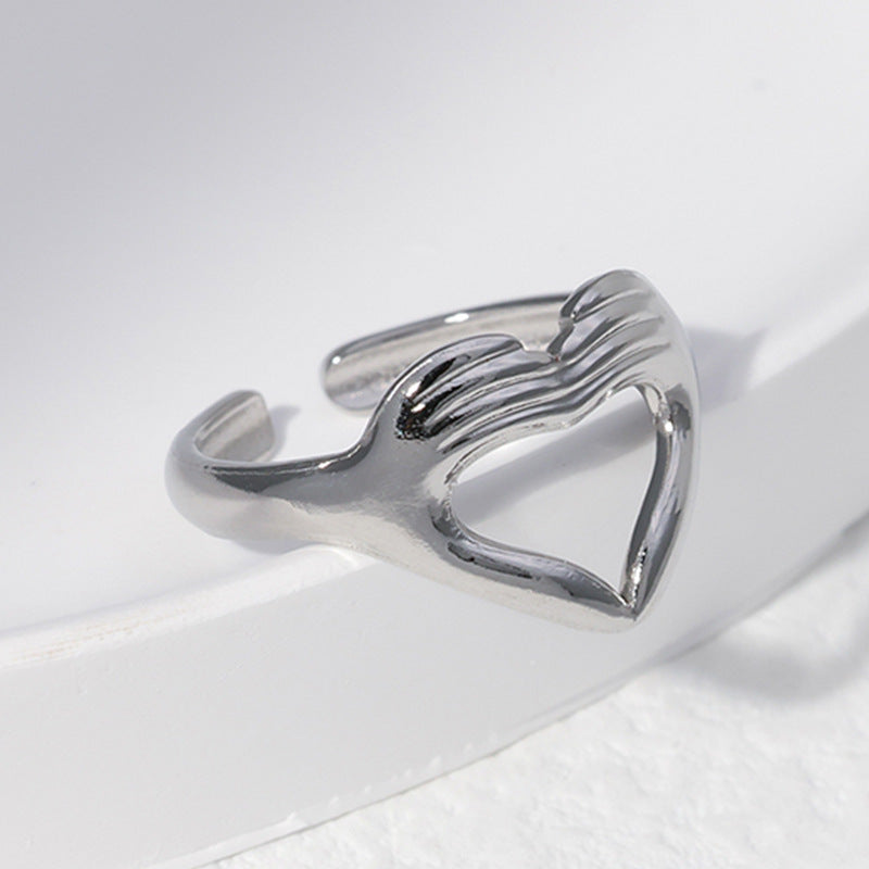 Wholesale Leaf Heart Shape Open Stainless Steel Rings ACC-RS-Manguo005