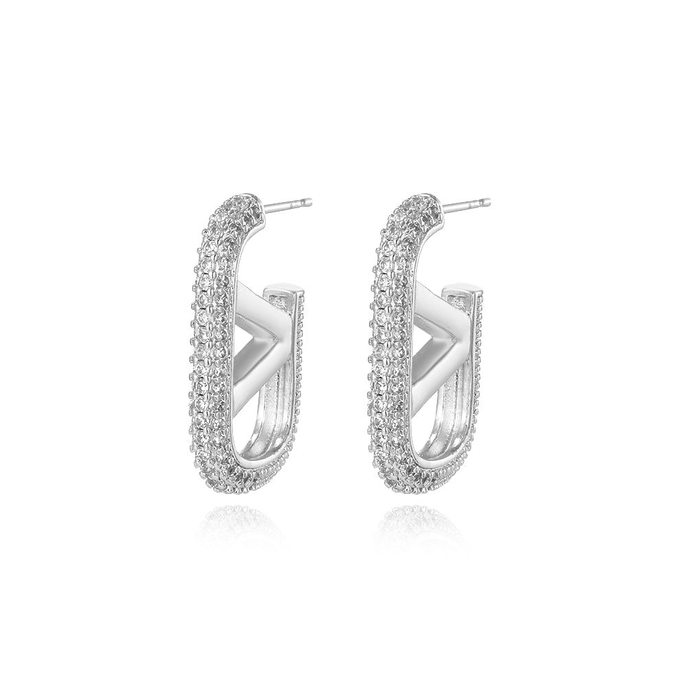 Wholesale  Light Luxury Full Diamond U-Shaped Horseshoe Buckle Earrings