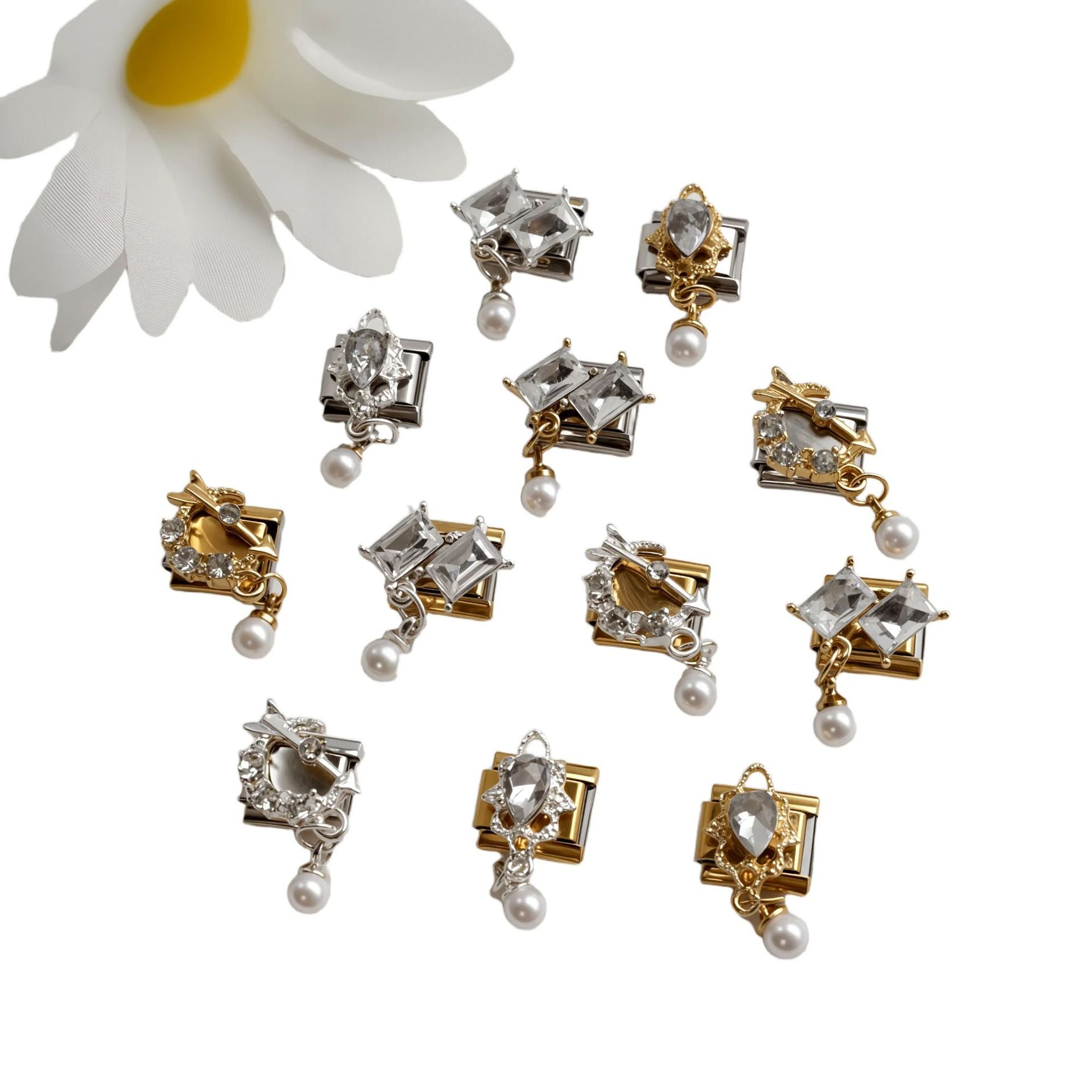 Wholesale 5pcs/ pack Makeup &  Accessories Enamel Italian Charms Single Section Creative Stainless Steel Composable Bracelet