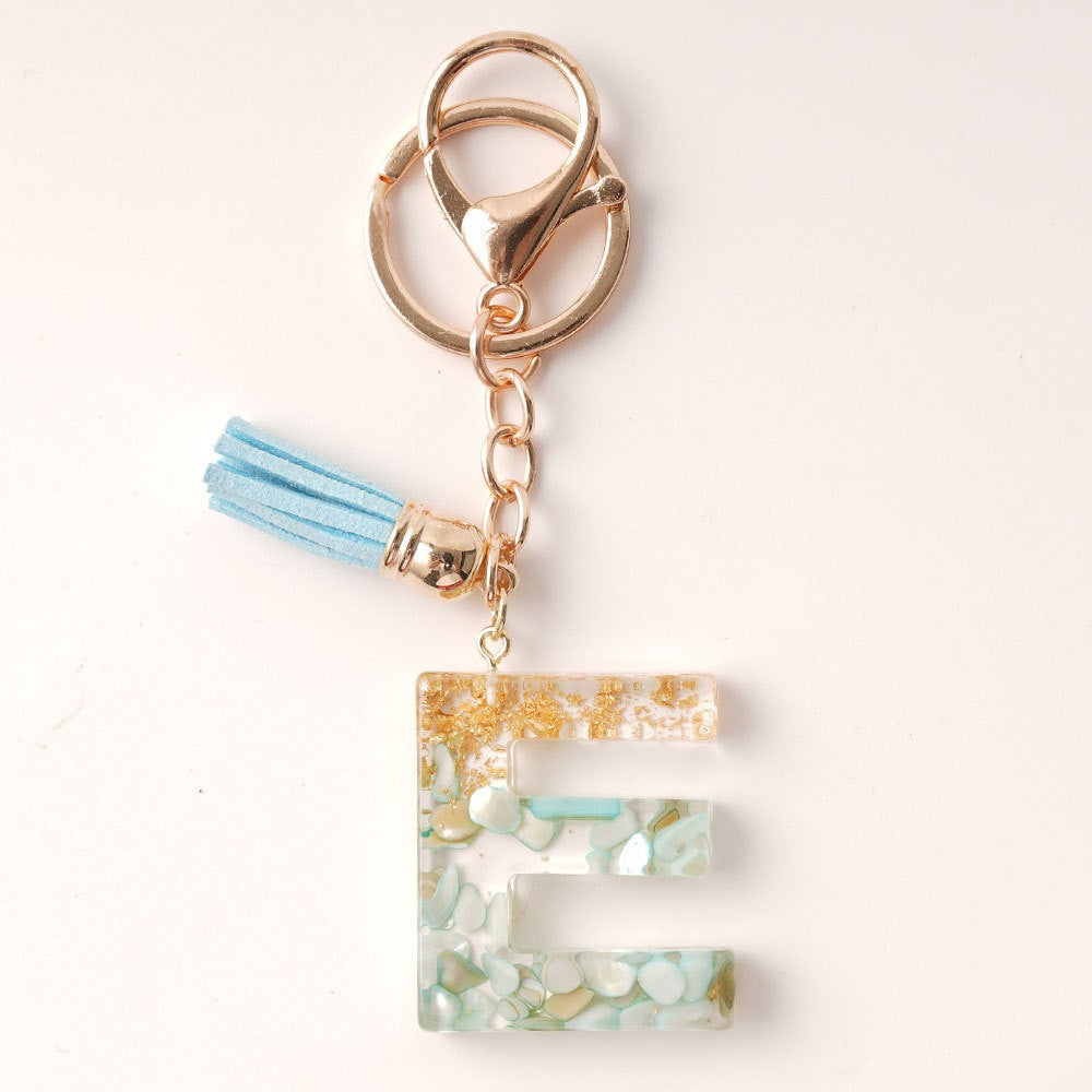 Wholesale Blue Gold Tassel 26 English Letters Gold Keychains