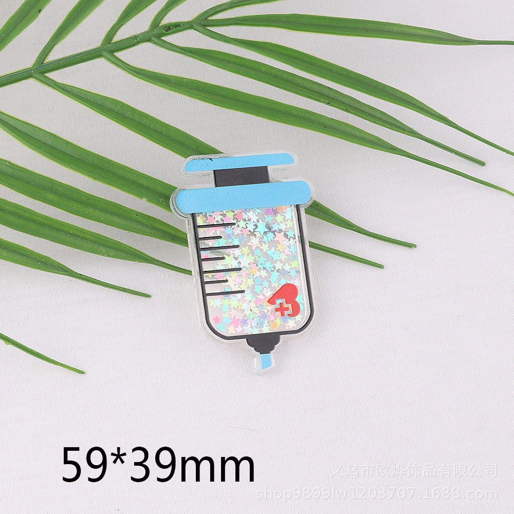 Wholesale 10pcs DIY Flatback quicksand cartoon   Acrylic Flatback Badge Reels Retractable Keychain DIY Accessories