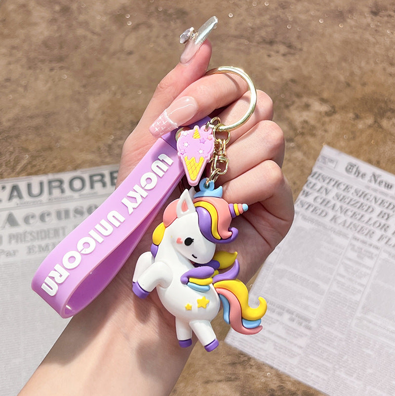 Wholesale Cute cartoon rainbow horse unicorn keychain